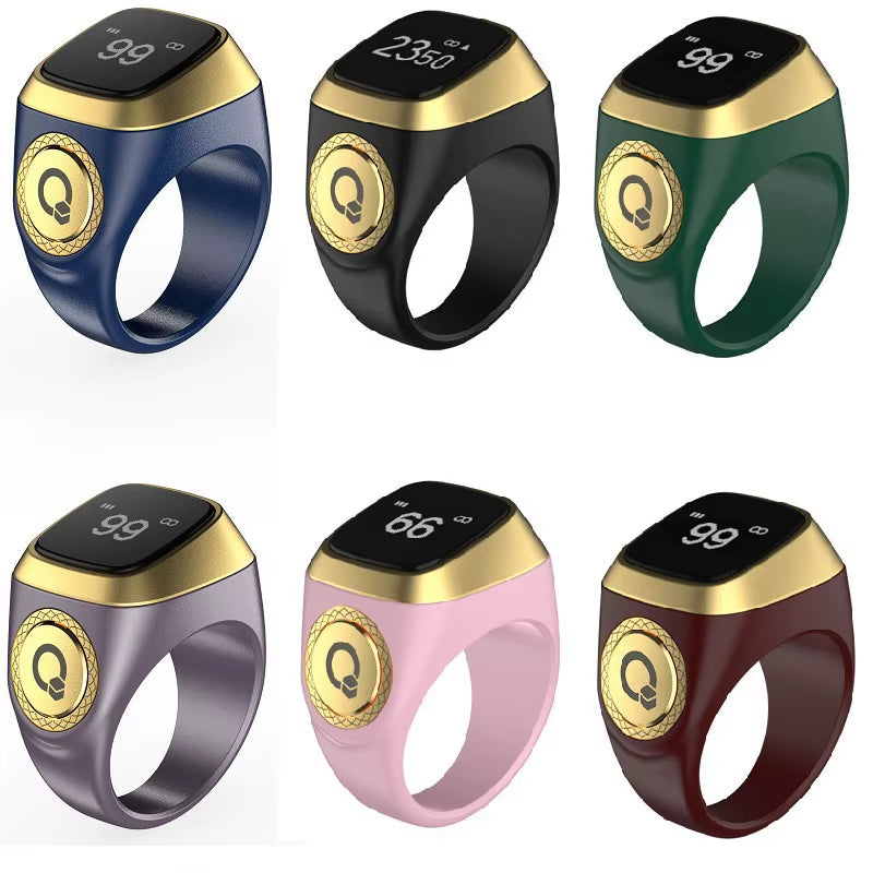 Halal Certified E01 Smart Zikr Ring Tasbih Counter Prayer Reminder Qibla Direction & Alarm Clock for Muslim Worship Tracking