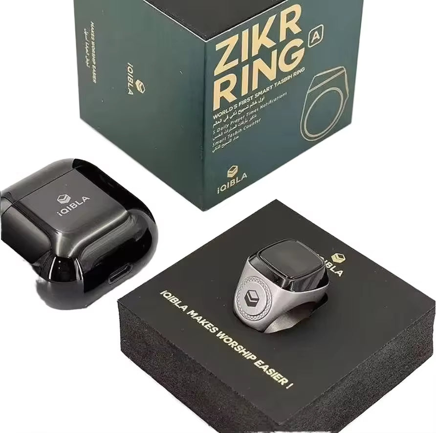 Halal Certified E01 Smart Zikr Ring Tasbih Counter Prayer Reminder Qibla Direction & Alarm Clock for Muslim Worship Tracking