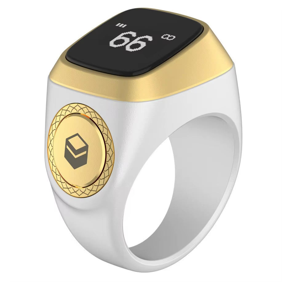 Halal Certified E01 Smart Zikr Ring Tasbih Counter Prayer Reminder Qibla Direction & Alarm Clock for Muslim Worship Tracking