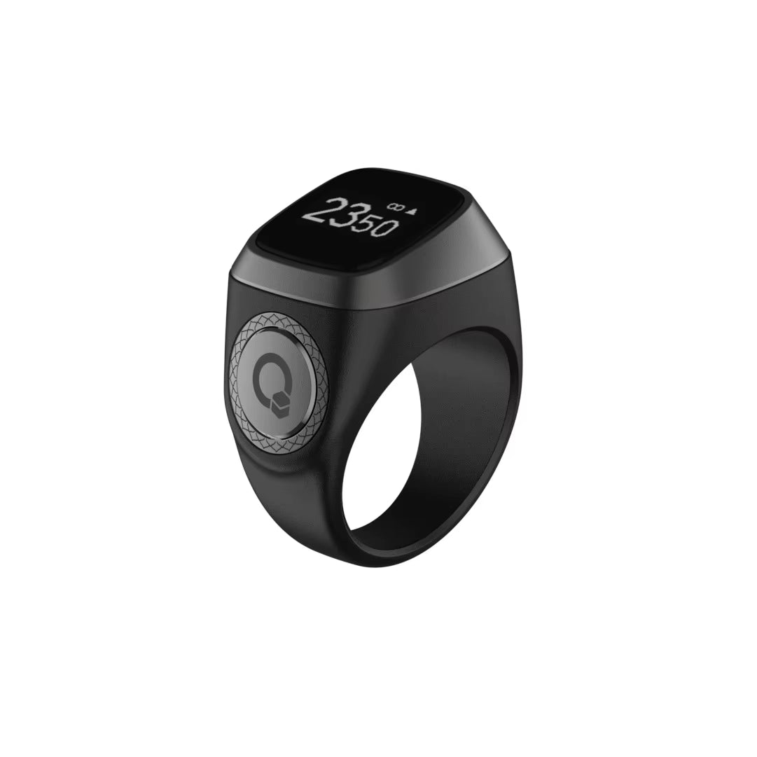 Halal Certified E01 Smart Zikr Ring Tasbih Counter Prayer Reminder Qibla Direction & Alarm Clock for Muslim Worship Tracking